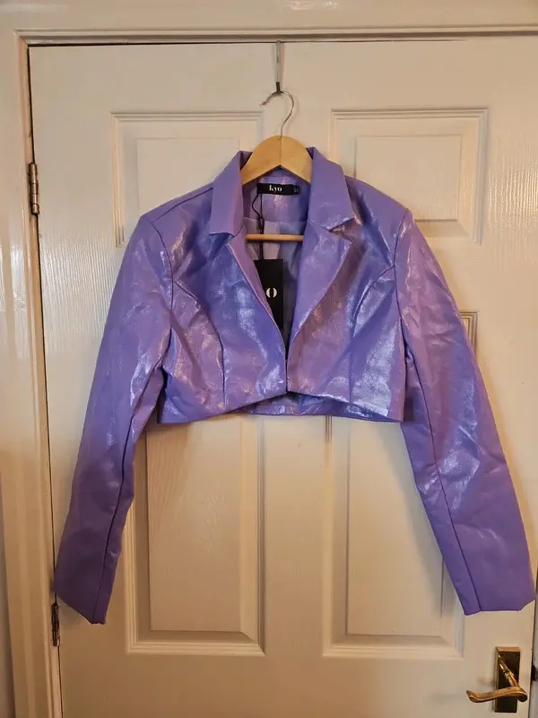 KYO Lilac Faux Leather Cropped Jacket Blazer Size 14 NWT - Image 2
