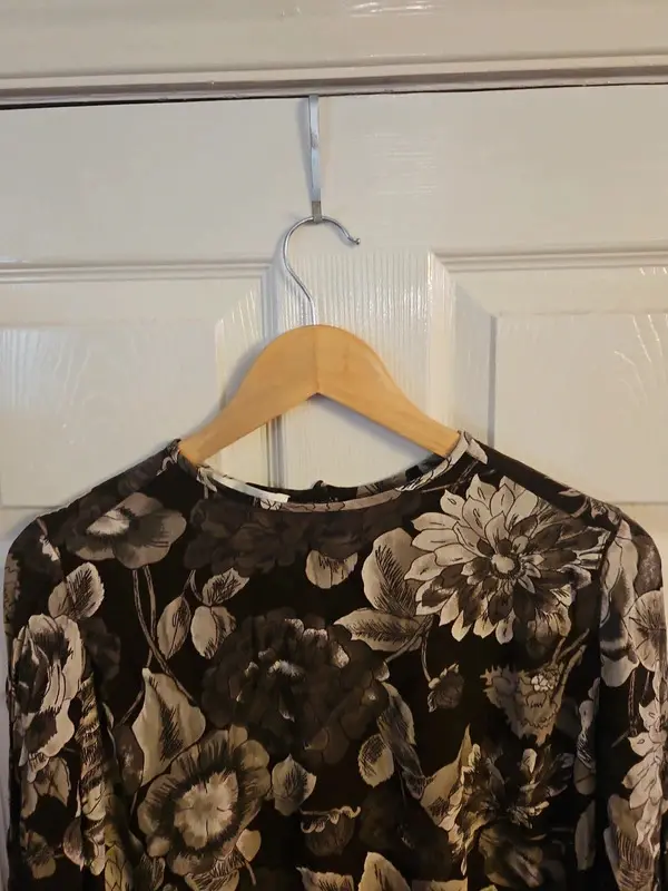 Vintage 90s Jones New York Brown Grey Floral Blouse Top Size 10 - Image 3