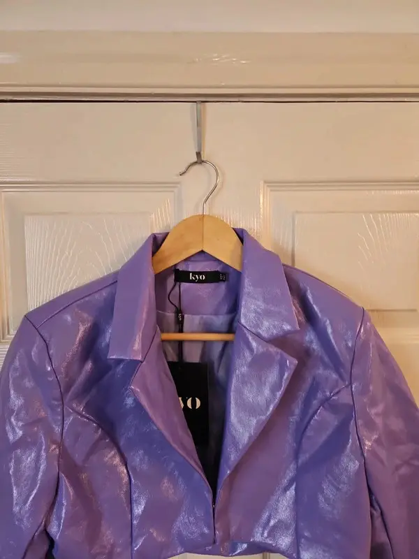 KYO Lilac Faux Leather Cropped Jacket Blazer Size 14 NWT - Image 3