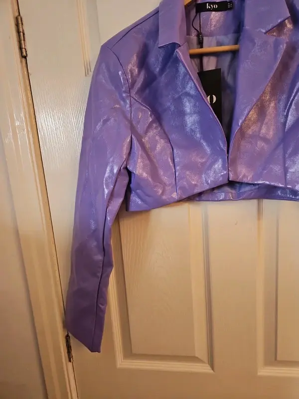 KYO Lilac Faux Leather Cropped Jacket Blazer Size 14 NWT - Image 4