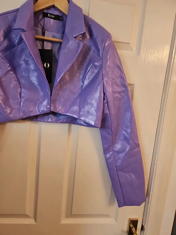 KYO Lilac Faux Leather Cropped Jacket Blazer Size 14 NWT - Image 5