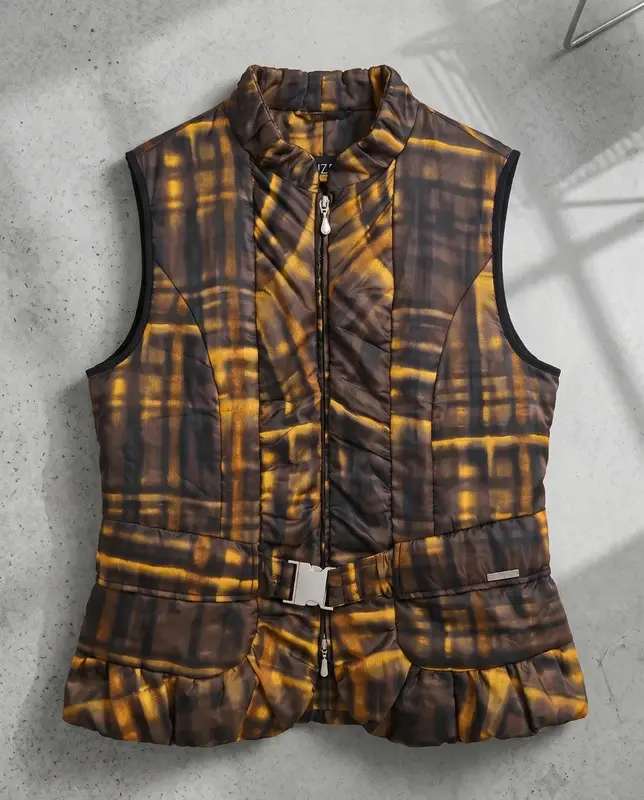 Tuzzi Black Gold Abstract Padded Gilet Waistcoat Size 14