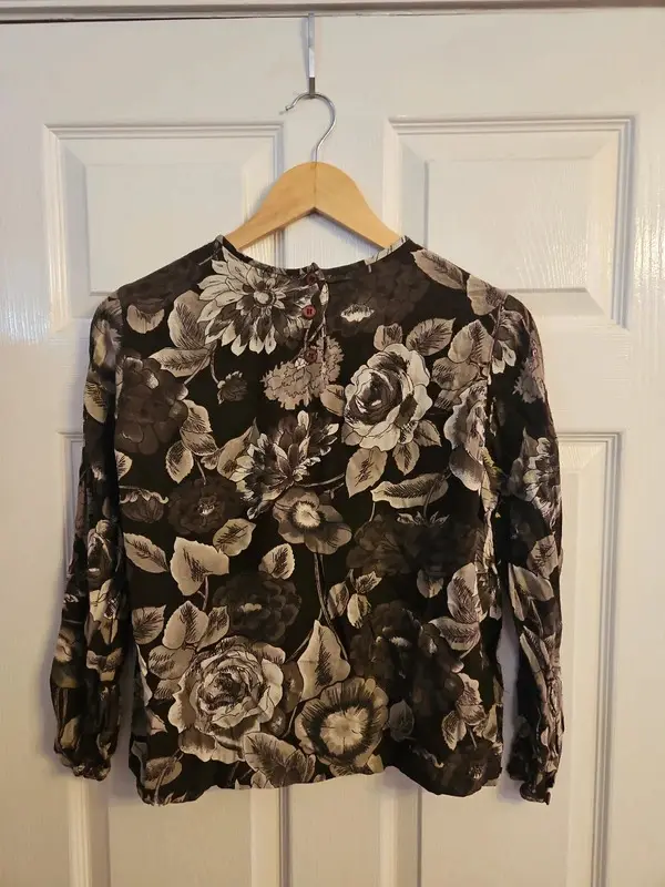Vintage 90s Jones New York Brown Grey Floral Blouse Top Size 10 - Image 5