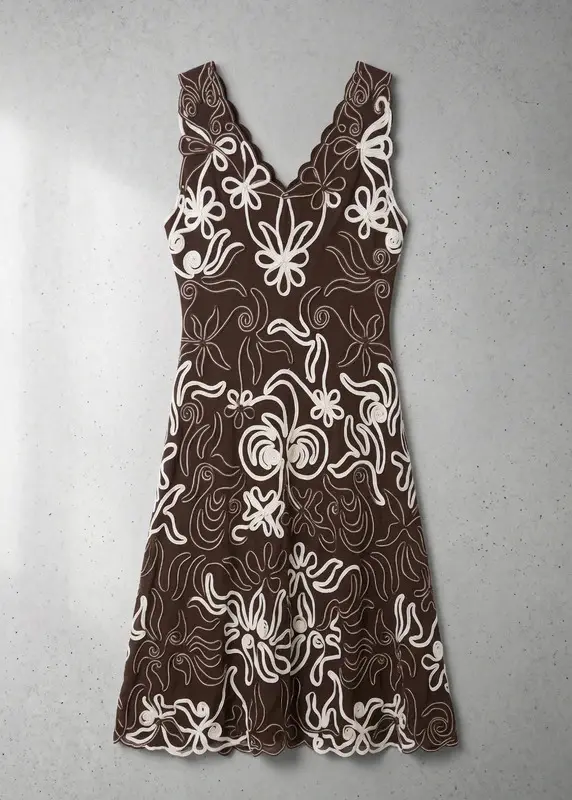 Phase Eight Brown Floral Tapework Maxi Dress Size 18 Stretch Lined