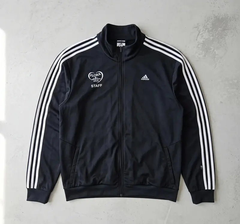 Adidas Men's Black 3 Stripe FLORA Staff London Marathon 2006 Track Jacket L