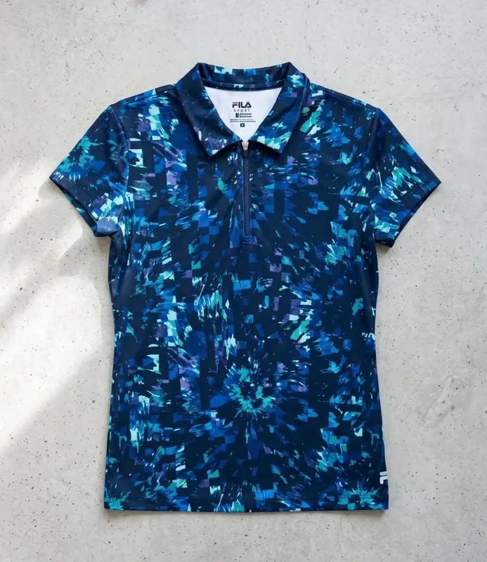 FILA Sport Blue Abstract Print 1/4 Zip Polo Performance Top Size M