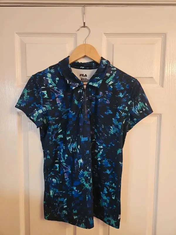 FILA Sport Blue Abstract Print 1/4 Zip Polo Performance Top Size M - Image 2