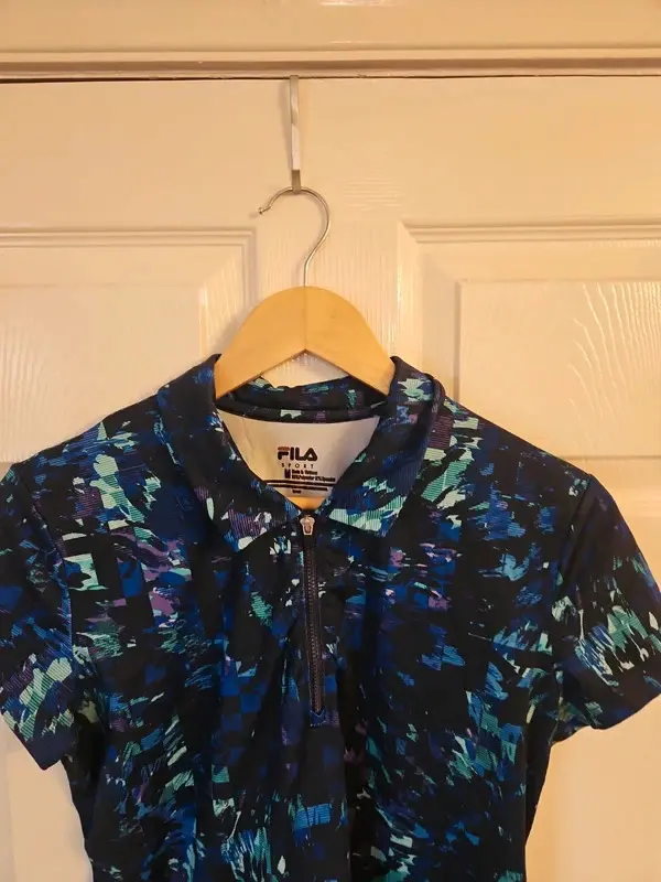FILA Sport Blue Abstract Print 1/4 Zip Polo Performance Top Size M - Image 3