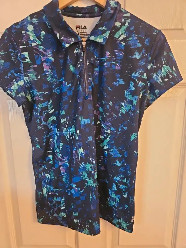 FILA Sport Blue Abstract Print 1/4 Zip Polo Performance Top Size M - Image 4