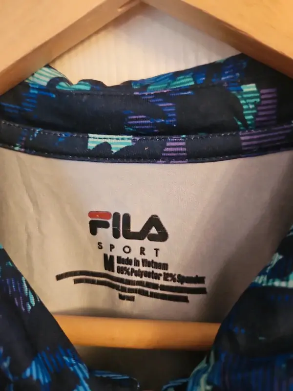 FILA Sport Blue Abstract Print 1/4 Zip Polo Performance Top Size M - Image 5
