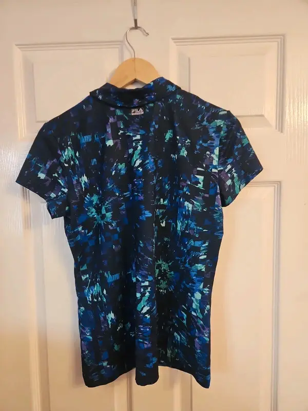 FILA Sport Blue Abstract Print 1/4 Zip Polo Performance Top Size M - Image 6