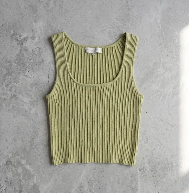 House of Sienna Sage Green Ribbed Crop Top Vest Size 6