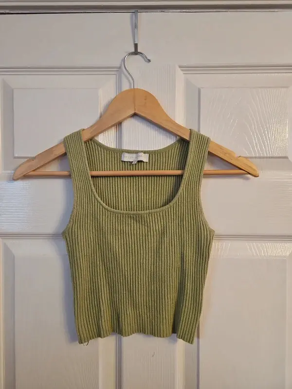 House of Sienna Sage Green Ribbed Crop Top Vest Size 6 - Image 2