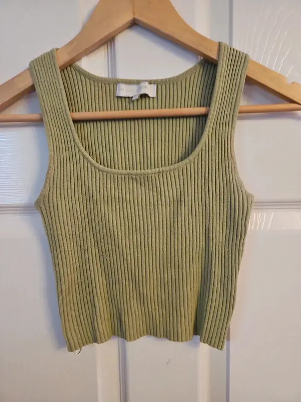 House of Sienna Sage Green Ribbed Crop Top Vest Size 6 - Image 4