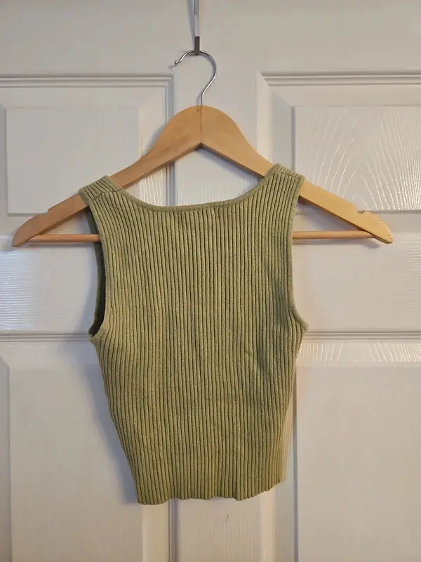 House of Sienna Sage Green Ribbed Crop Top Vest Size 6 - Image 6