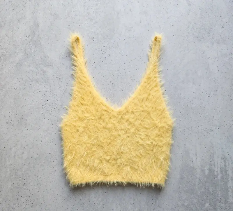 Kimchi Blue Yellow Fluffy Fuzzy Crop Top Cami Size S Y2K