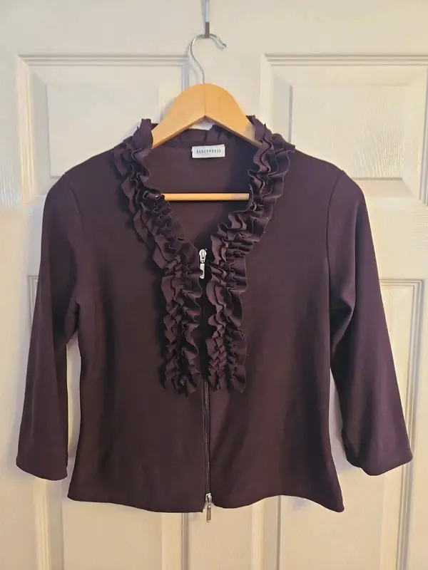 Clockhouse Purple Ruffle Front Zip Blouse Top Y2K Style Size 16 - Image 2