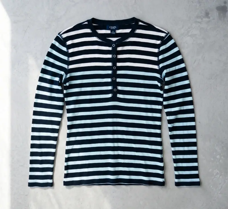 Chaps Womens Navy Blue White Striped Cotton Long Sleeve Top S