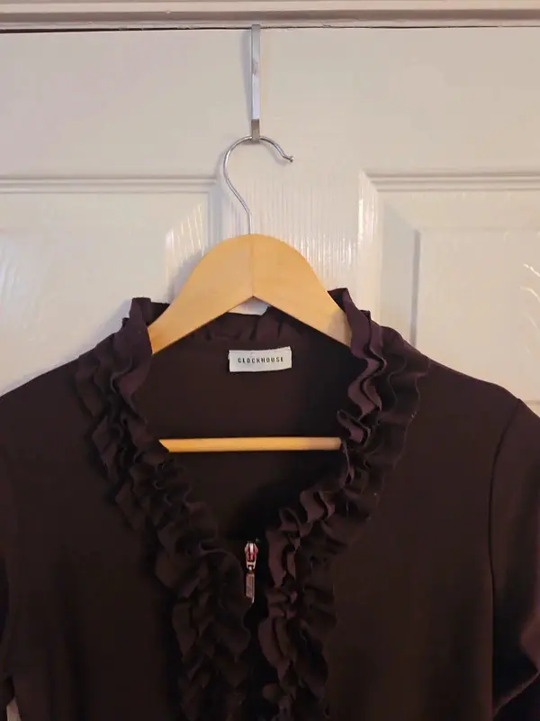 Clockhouse Purple Ruffle Front Zip Blouse Top Y2K Style Size 16 - Image 3