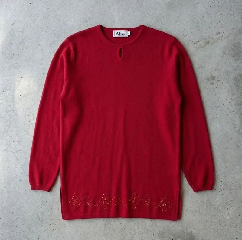 Akal Collection Red Pink Jumper Embroidered Hem Detail Size L