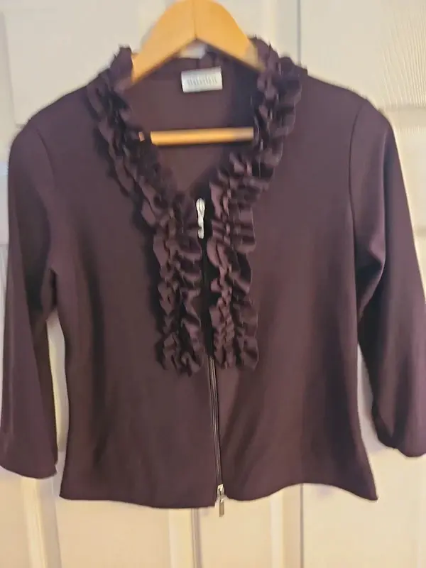 Clockhouse Purple Ruffle Front Zip Blouse Top Y2K Style Size 16 - Image 4