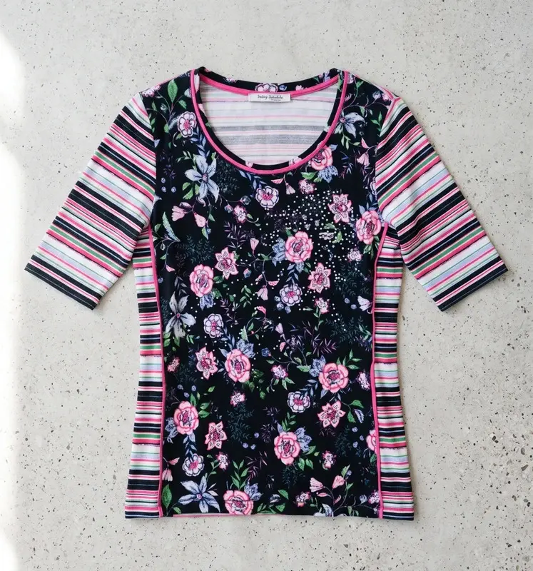 Betty Barclay Collection Floral Striped Top T-Shirt Best Fit - UK 10-12