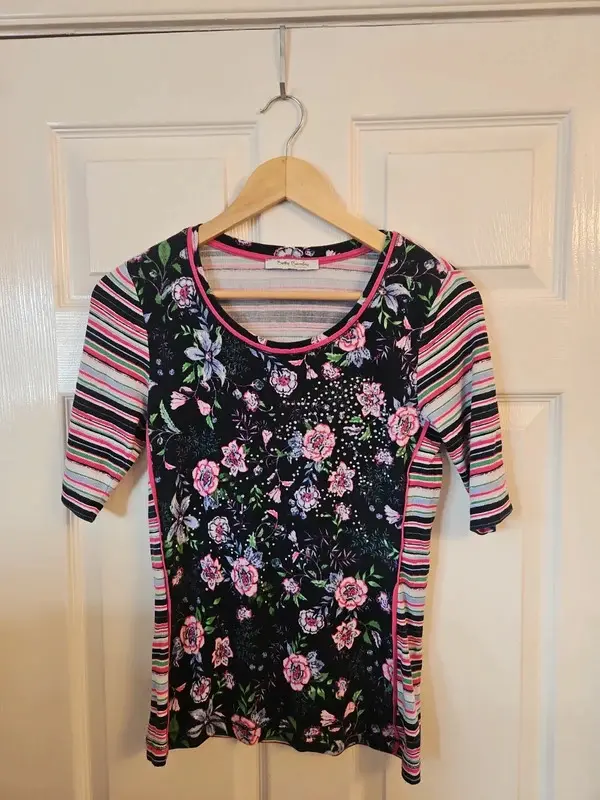 Betty Barclay Collection Floral Striped Top T-Shirt Best Fit - UK 10-12 - Image 2