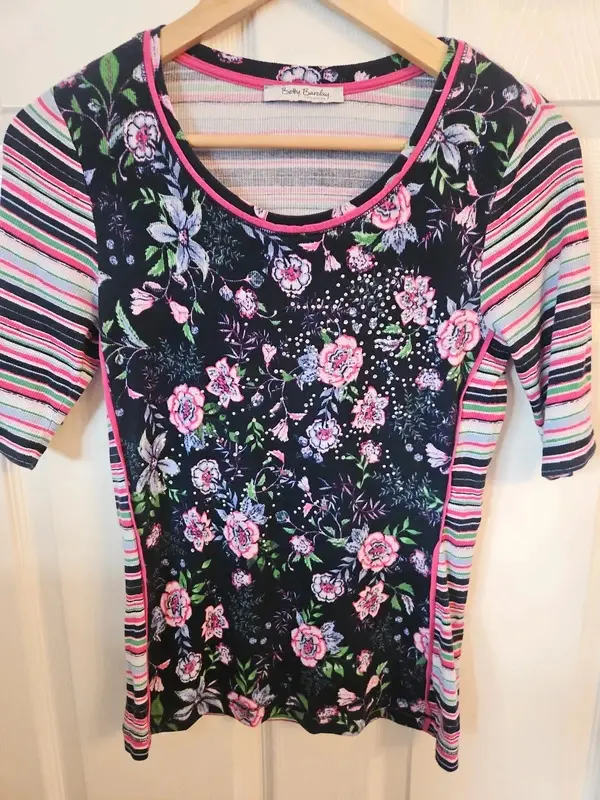 Betty Barclay Collection Floral Striped Top T-Shirt Best Fit - UK 10-12 - Image 4