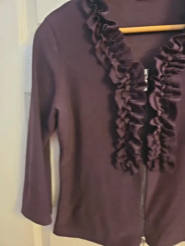 Clockhouse Purple Ruffle Front Zip Blouse Top Y2K Style Size 16 - Image 6