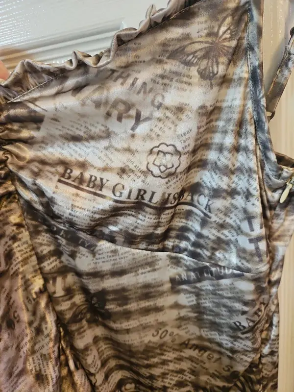 Vintage Y2K Tammy Girl Brown Newspaper Print Ruffle Dress Size 14 - Image 5