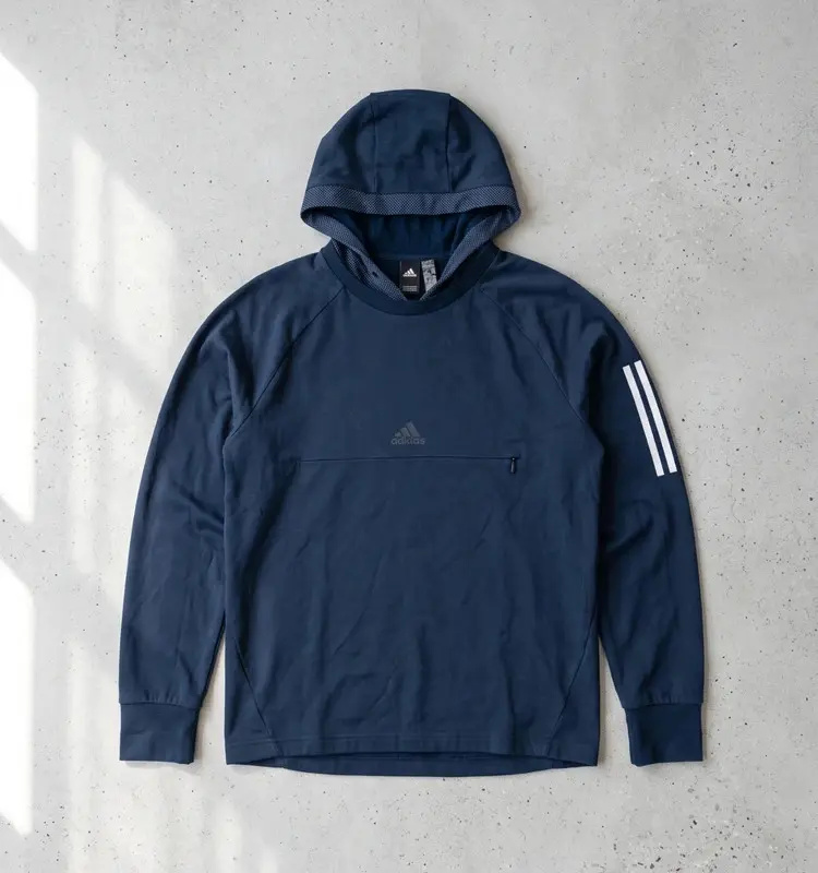 Adidas Navy Blue 3 Stripe Sleeve Hoodie Sweatshirt Size M