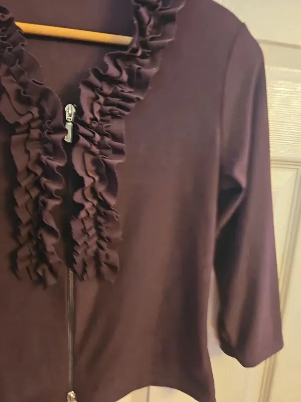 Clockhouse Purple Ruffle Front Zip Blouse Top Y2K Style Size 16 - Image 7