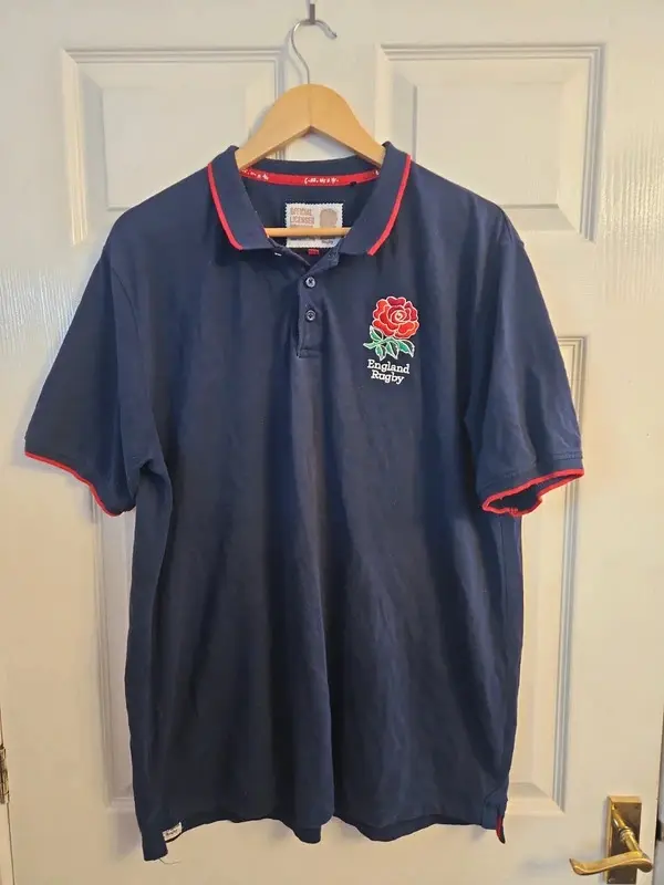 England Rugby Navy Polo Shirt Red Rose XXL 2XL Official Licensed - Image 2
