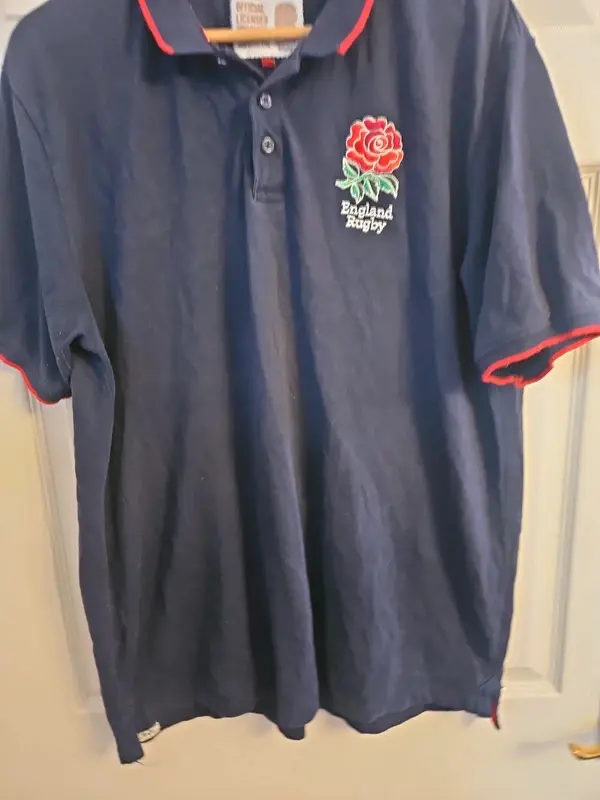 England Rugby Navy Polo Shirt Red Rose XXL 2XL Official Licensed - Image 4