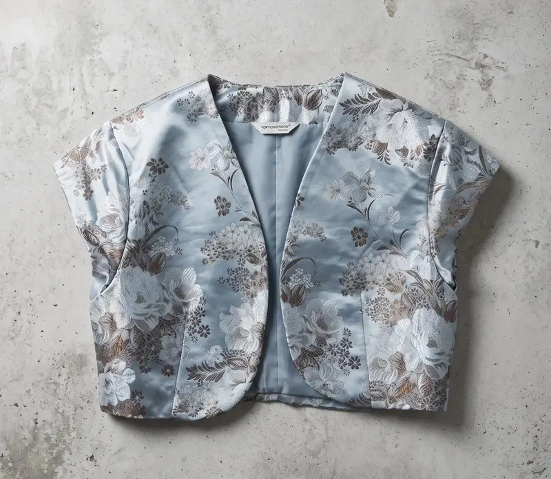 Atmosphere Blue Floral Jacquard Cropped Bolero Jacket Size 14