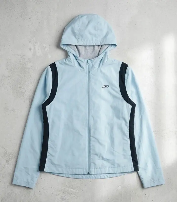 Vintage Reebok Light Blue Navy Hooded Jacket Track Jacket Size 14