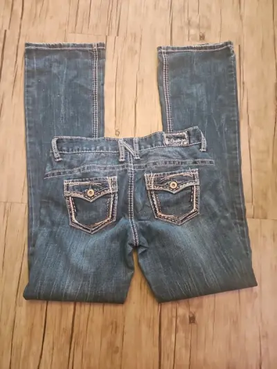 Amethyst Low Rise Flared Jeans Y2K Contrast Stitch W32 L32