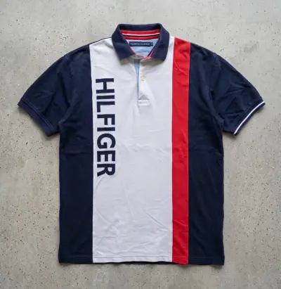 Tommy Hilfiger Mens Rugby Polo Shirt Navy Red White L