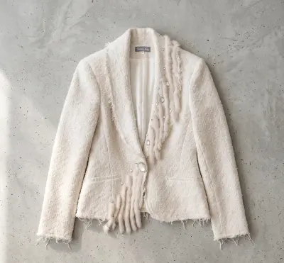 Serena Kay Paris Cream Textured Blazer Pearl Detail UK 14 / EU 42