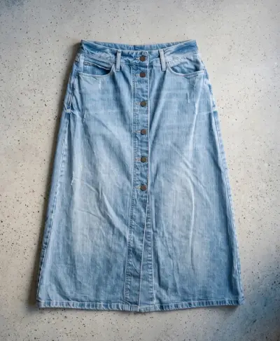 M&S Limited Collection Light Blue Denim A-Line Midi Skirt Size 12