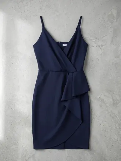 Grace Karin Navy Blue Cross Wrap Side Ruffle Dress – Size M